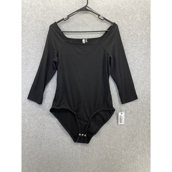 NY Collection Tops - NY Collection Women's Bodysuit Ribbed 3/4 Sleeve Solid Black Medium